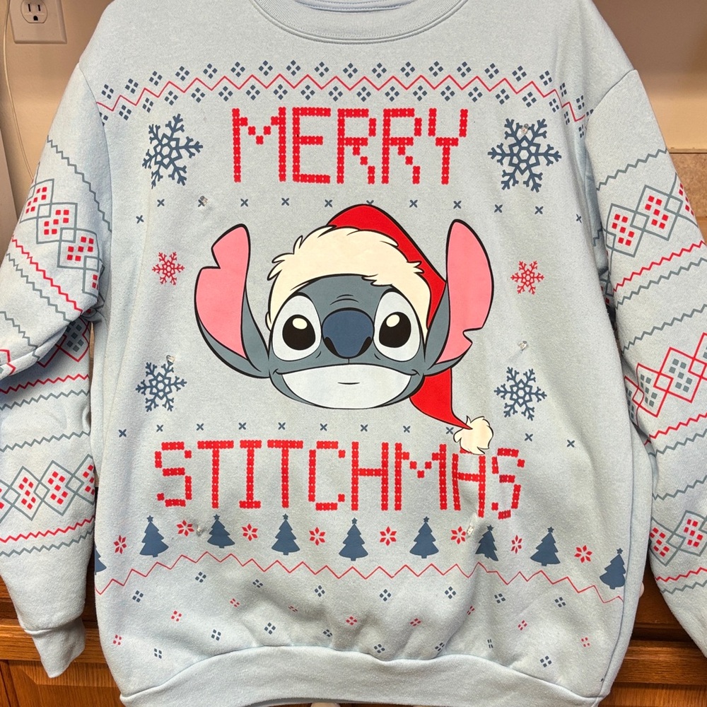 Disney Stitch Light Blue Holiday/Christmas Sweatshirt